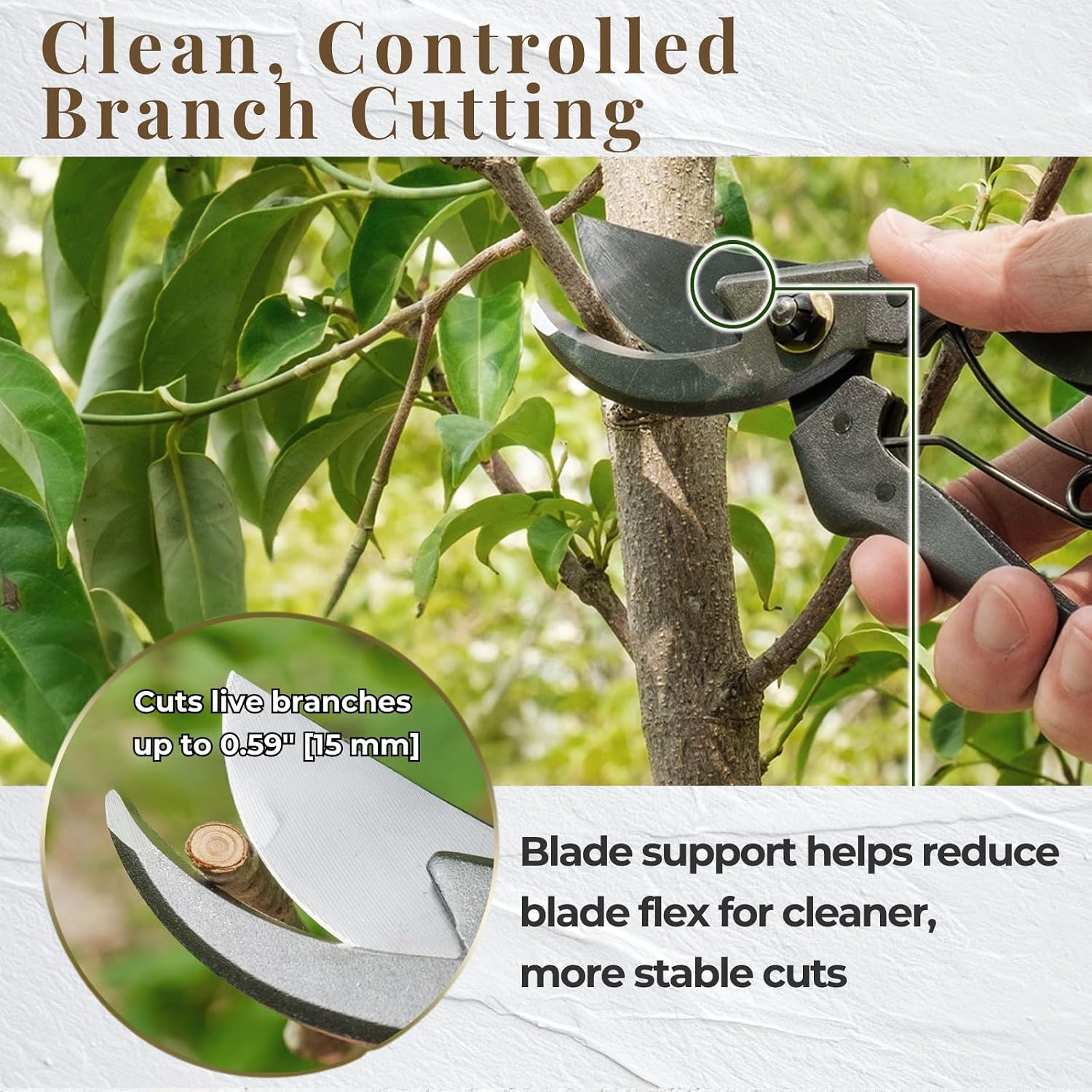 Wablade Japanese Pruning Shears, Bypass Garden Pruner 7.9", Made in Japan | Garden shears cut live branches up to 0.59", forged alloy steel blade for clean, controlled pruning (Cusion-Spring Model)