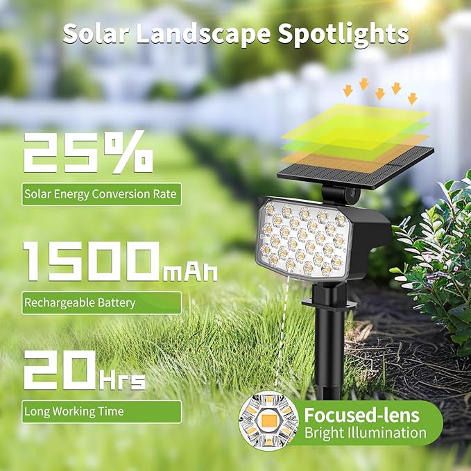 8 Pack Solar Spot Lights Outdoor, 2-in-1 Solar Lights Outdoor Waterproof IP65, Solar Powered Landscape Spotlights 3 Modes for Yard Garden Pathway Driveway Tree(Warm White)