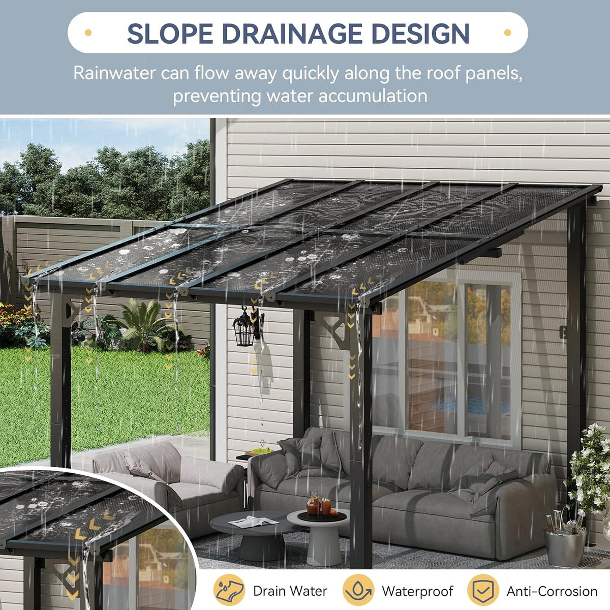 10x8 ft lean to gazebo pergola, outdoor wall, close-up detail