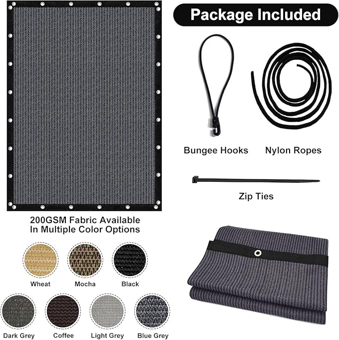 Artpuch 90% Sun Shade Cloth, 5 x 12 FT Pergola Shade Cover Canopy with Grommets, Sun Screen Fabric Tarp for Patio, Outdoor, Garden, Backyard, Dark Grey