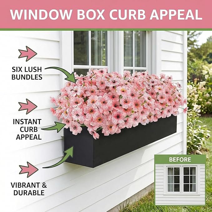 MACTING 12 Bundles Artificial Flowers for Outdoors Fake Flowers UV Resistant Faux Plastic Plants No Fade for Hanging Planters Window Patio Porch Garden Home Indoor Outdoor Spring Decorations,Pink
