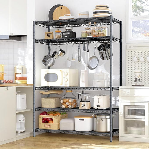5 Tier Storage Shelves 71"H Wire Shelving Adjustable Metal Shelving,1000LBS Pantry Shelves Sturdy Steel Wire Shelf for Kitchen Commercial Pantry Garage Warehouse ,71"H X35.5"W X13.8"D, Black