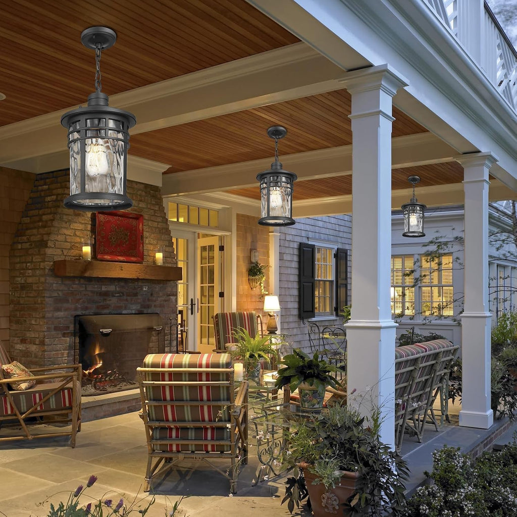 Darkaway Large Outdoor Pendant Lights for Porch, 15inch Outdoor Chandelier Hanging Porch Lights Outside Ceiling Mount Aluminum with Water Ripple Glass for Front Porch Gazebo Patio