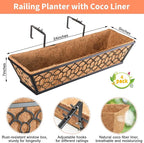 Riare 4 Pack 24 Inch Window Boxes Planters with Coco Liner, Metal Deck Railing Planter Boxes, Balcony Planters Railing Hanging, Horse Trough Window Flower Planter Boxes for Outdoor Porch Fence Patio
