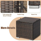 RELAX4LIFE Wicker Outdoor Storage Ottoman, 2-Piece Rattan Footstool w/Removable Cushion, Multipurpose Footrest Stool Side Table Additional Seating, Set of 2 Outdoor Ottomans for Patio Deck (Turquoise)