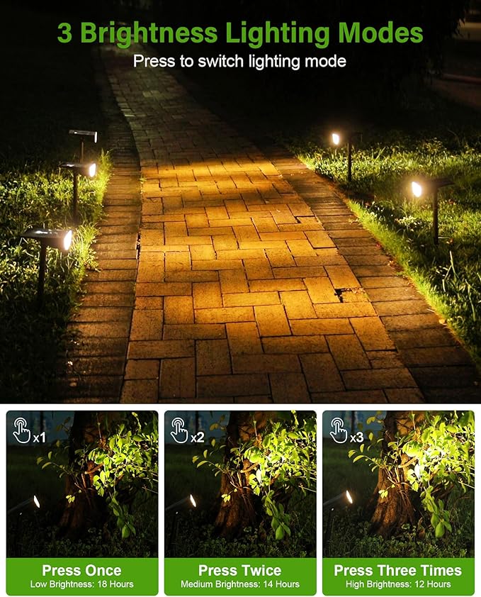 Solar Spot Lights Outdoor, Solar Lights Outdoor Waterproof IP65, 3 Brightness Modes Dusk to Dawn Landscape Spotlights for Yard Garden Pathway Tree Decoration, Warm White, 1 Pack