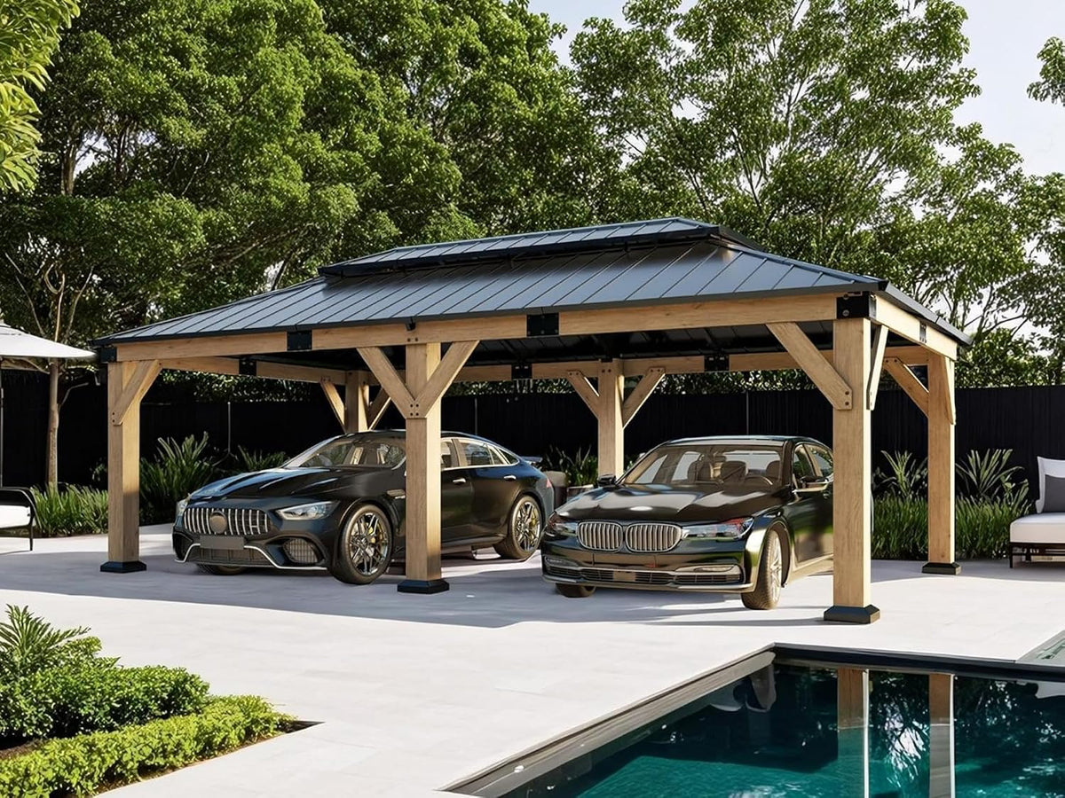 amerlife 12x20ft outdoor carport with galvanized double roof, main product view