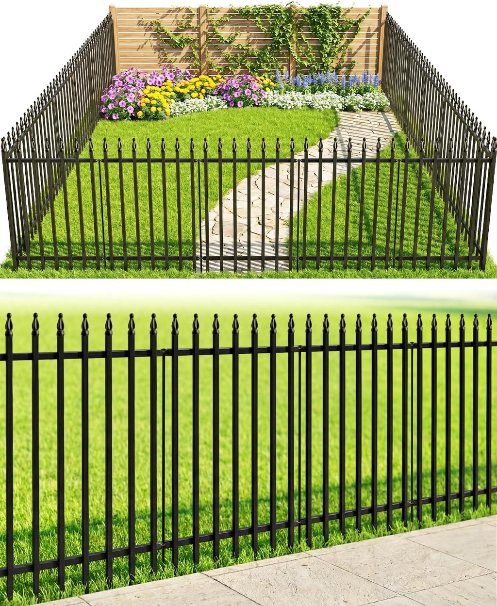 arifaro 5 panel metal garden fence 32" h, main product view