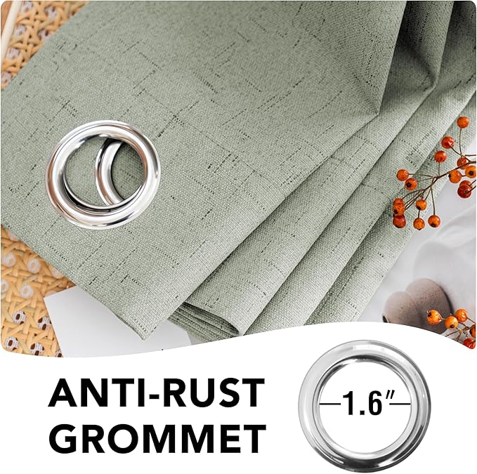 H.VERSAILTEX Primitive Linen Curtains 100% Blackout Curtain Drapes Burlap Fabric Curtains with White Thermal Insulated Liner, Grommet Top Drapes Living Room/Bedroom (2 Panels, 42 x 63 Inch, Sage)