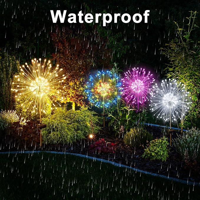JJGoo Solar Firework Lights, 2 Pack 120 LEDs 2 Lighting Modes Solar Garden Lights Outdoor Waterproof for Yard Patio Walkway Pathway Party Wedding Christmas Decorative - Pink