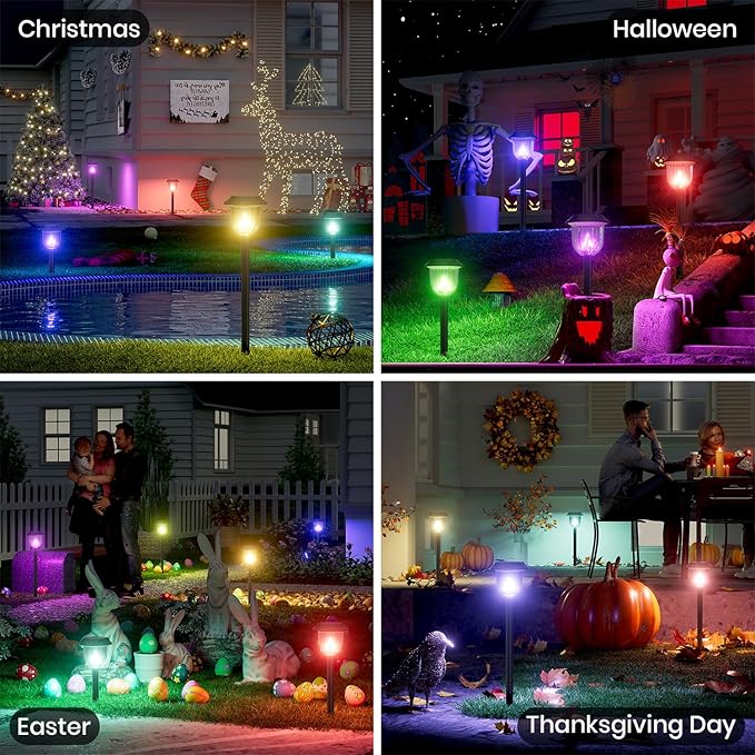 AOSEA Christmas Solar Pathway Lights Outdoor Waterproof, Solar Powered Garden Lights, Christmas Decor Garden Lighting for Yard, Patio, Landscape, Pathway (RGB Flash Mode Only, 10 Pack)