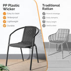VINGLI PE Rattan Outdoor Dining Chairs Set of 2, Plastic Stackable Patio Chairs for Indoor, Porch, Restaurant, Garden, Black