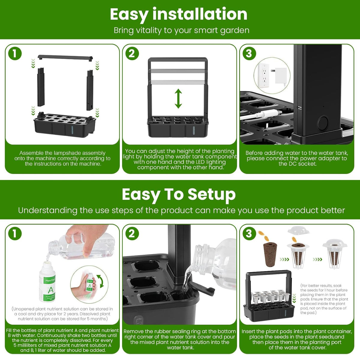 15 pods hydroponics growing system indoor garden with showing dimensions