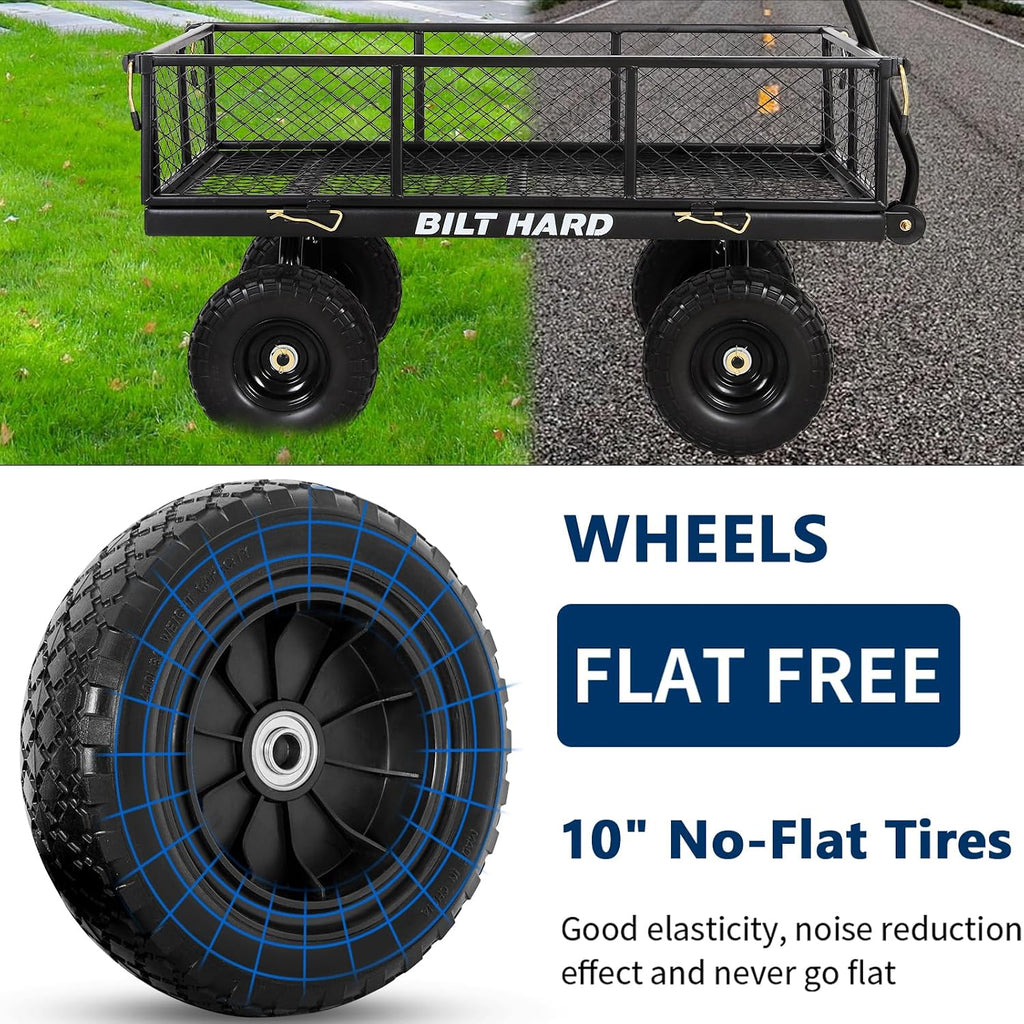 bilt hard 10" flat free tires heavy duty shown in use