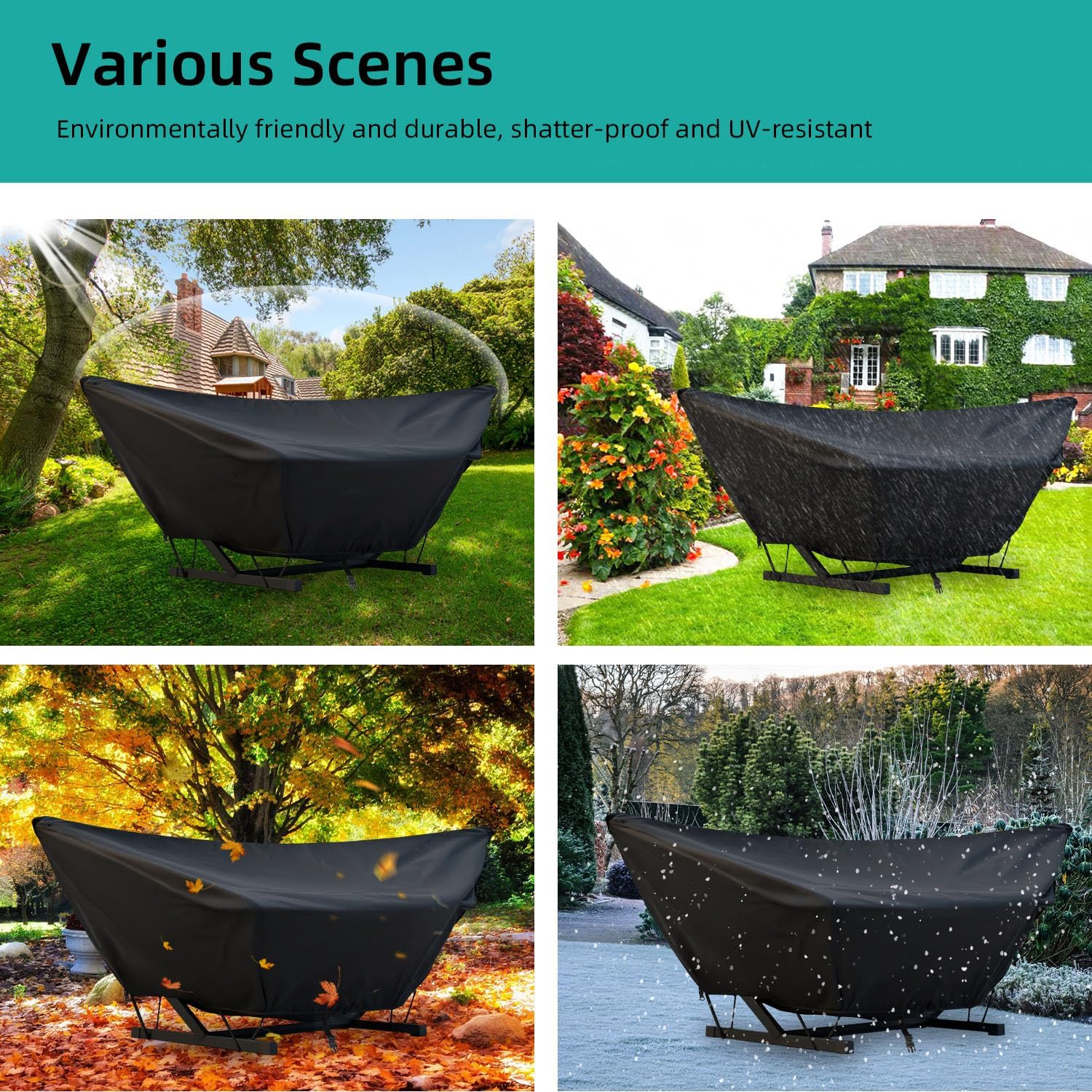 Outdoor Hammock Cover with Zip and Elastic Ropes, Made of 420D high-Strength Fabric, Features Adjustable Buckles, for Outdoor Universal Hammocks, Waterproof, Windproof (11-12FT,Black)