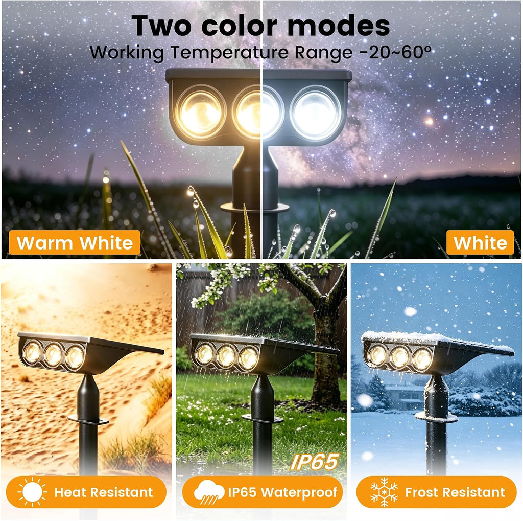 Solar Spot Lights Outdoor Waterproof IP65, 2 Lights Modes Solar Powered Landscape Lights，Outside Pathway Lights for Sign Garden Yard Walkway Driveway Decorations (4 Pack-White &Warm White)