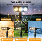 Solar Spot Lights Outdoor Waterproof IP65, 2 Lights Modes Solar Powered Landscape Lights，Outside Pathway Lights for Sign Garden Yard Walkway Driveway Decorations (4 Pack-White &Warm White)