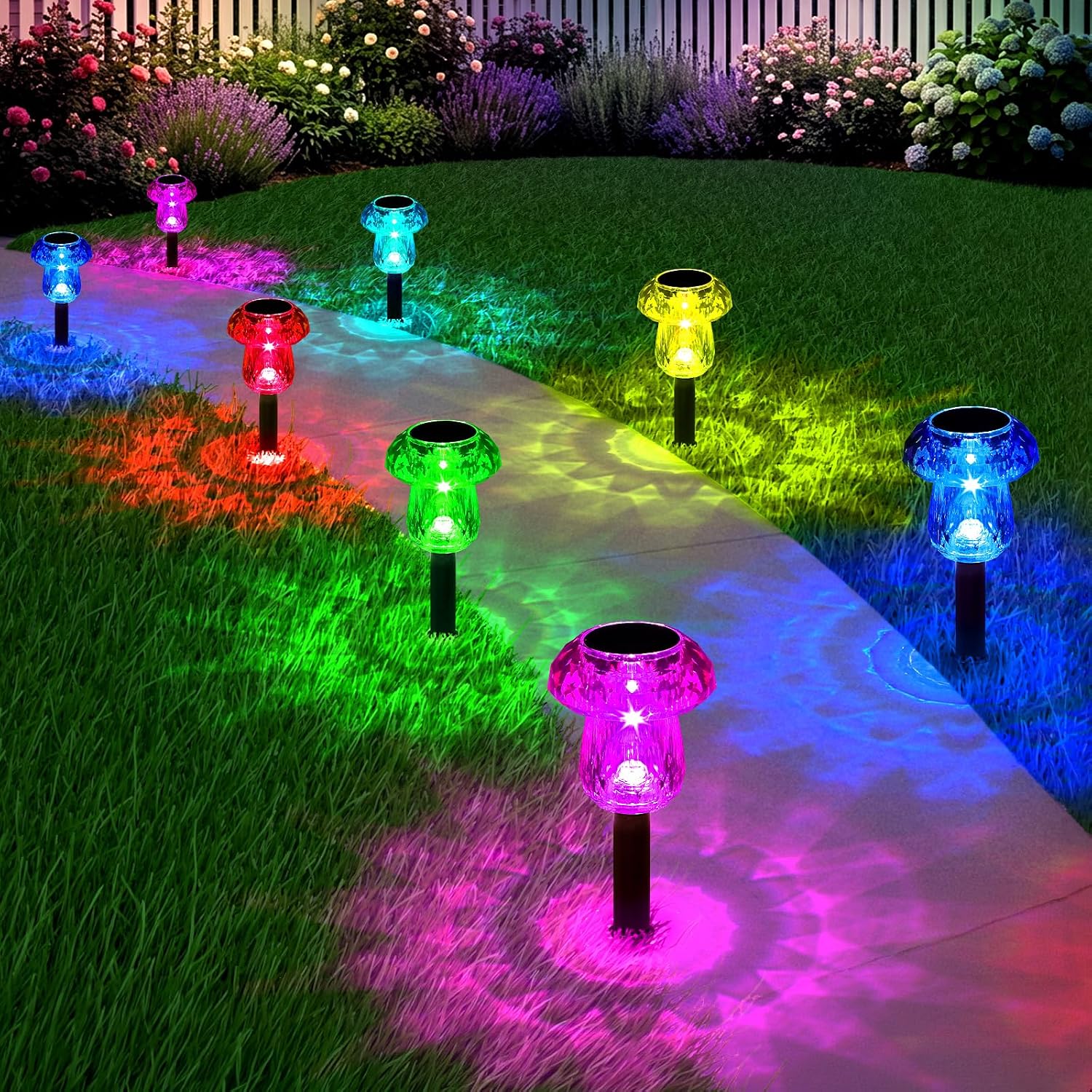 Solar Lights Outdoor 8 Pack Color Changing Mushroom Garden Lights | Waterproof Pathway Yard Walkway Landscape Path Lighting for Outside, Auto On/Off Decorations, Acrylic Diamond-like Lampshade