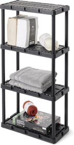 Gracious Living 2 Pack Light Duty Storage Shelves, Knect-A-Shelf 4-Shelf Ventilated Shelving Rack Organizer for Home, Garage, Basement & Laundry, Black