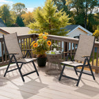 Folding Patio Chairs Set of 2, Outdoor Recliner Chairs | 8-Level Adjustable Reclining Back with Teak Armrest Aluminium Frame for Porch, Backyard, Brown DC071