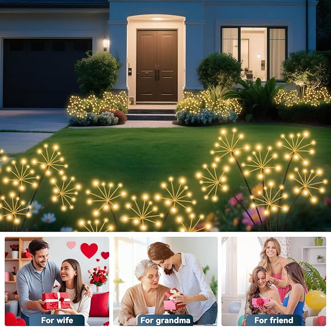 Solar Garden Lights 6 Pack Waterproof Swaying Starburst Light Solar Outdoor Lights for Yard Patio Walkway Pathway Party Wedding Decoration, Unique Gifts for Women, Warm White