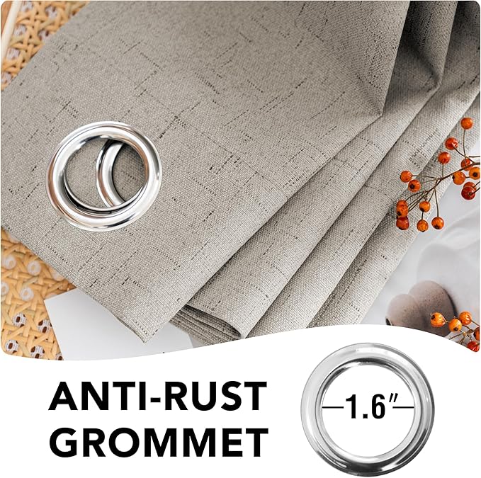 H.VERSAILTEX Linen Blackout Curtains Durable Thick Textured Linen Look 100% Blackout Patio Door Curtain Anti Rust Grommet Extra Wide Sliding Door Curtain Panel, W100 x L84 inch - Stone