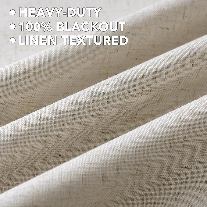 H.VERSAILTEX Linen Curtains 100% Blackout Curtains for Bedroom 108 inch Long Full Light Blocking Nature Linen Blended Window Curtains for Living Room Nickel Grommet (2 Panels, Heathered Linen)