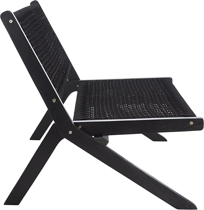 SAFAVIEH Outdoor Collection Kobina Black Acacia Wood/Black Rope Foldable Bench