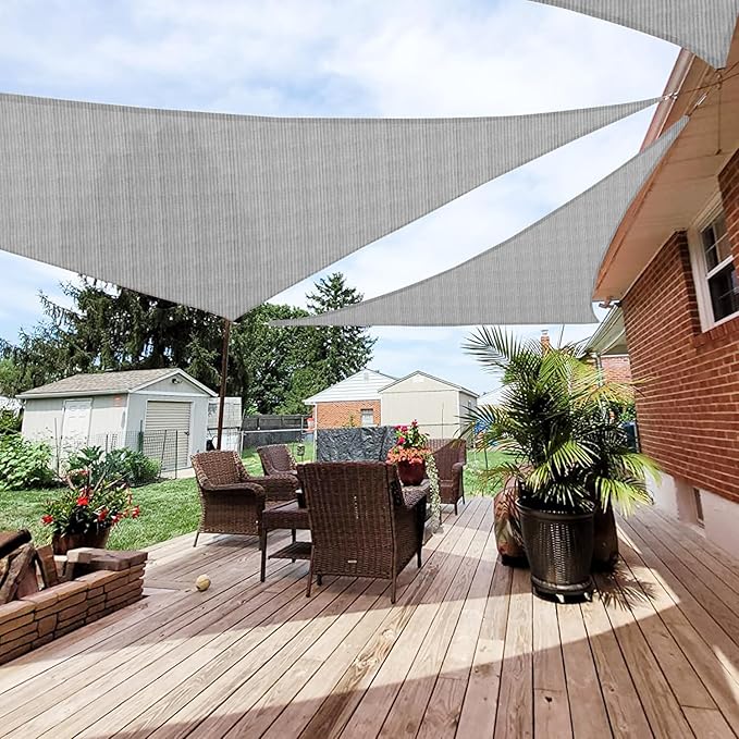 Patio Paradise 26' x 26' x 26' Sun Shade Sail Triangle Canopy Shade Cloth Fabric Sunlight Block Patio Pergola Cover HDPE Deck Awning for Outdoor Backyard Roof Shading, Gray