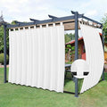 Easy-Going Outdoor Patio Curtains Detachable Tab Top Windproof Weatherproof Curtain for Cabana, Porch, Pergola and Gazebo, Tab Bottom Drape, 2 Panels, 110W x 96L inch, White
