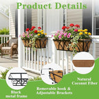Window Deck Railing Planters Boxes with Coconut Liner, The Bottom Flat Window Boxes Planters Flower Boxes Metal Black Balcony Planter Railing Hanging for Outdoor Fence Porch Patio Lawn(4Pcs 24 Inch)