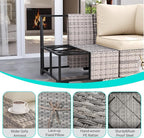 9-Piece Outdoor Patio Furniture Set with Rocking Swivel Chair Wicker Sectional Sofa Set, Patio Conversation Set with Thickened Cushions & Coffee Table for Garden, Backyard, White