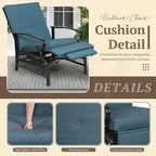 Oakcloud Adjustable Outdoor Lounge Chair Metal Patio Relaxing Recliner Chair Set with Bistro Table and Removable Cushions(Peacock Blue)