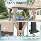 Aoxun Outdoor Gazebo for Patio 10x12 Metal Frame Canopy with Double Roofs Heavy Duty Party Tent and Shelter with Mosquito Netting and Privacy Screen for Backyard, Lawn, Garden, Deck (Khaki)