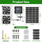 solar powered fan with 7500mah battery, solar exhaust, front angle view