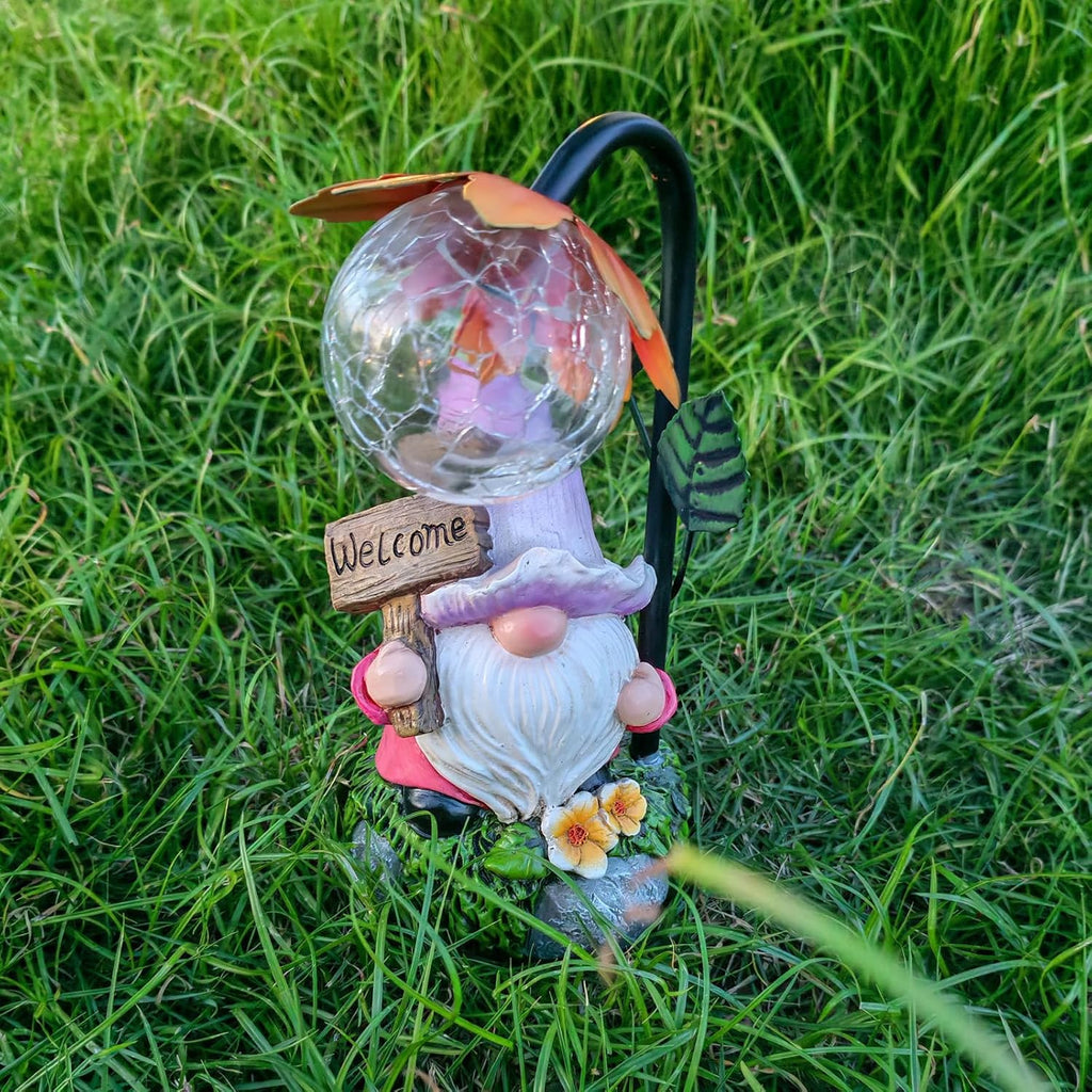 Garden Gnomes Outdoor Statue with Solar Lights Welcome Gnome Home Garden Decor Mom Gifts for Yard Patio Home Garden