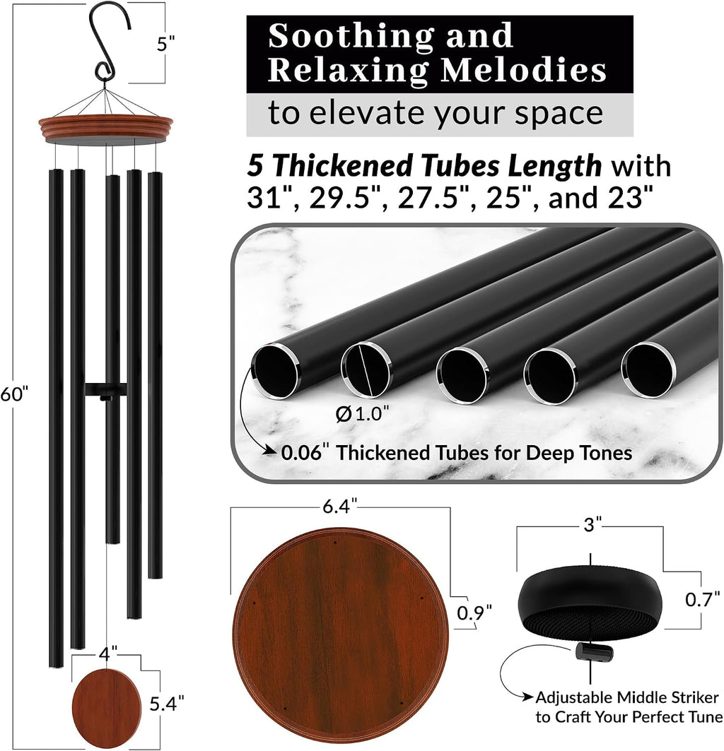 extra large 60" wind chimes - unique outdoor, side view