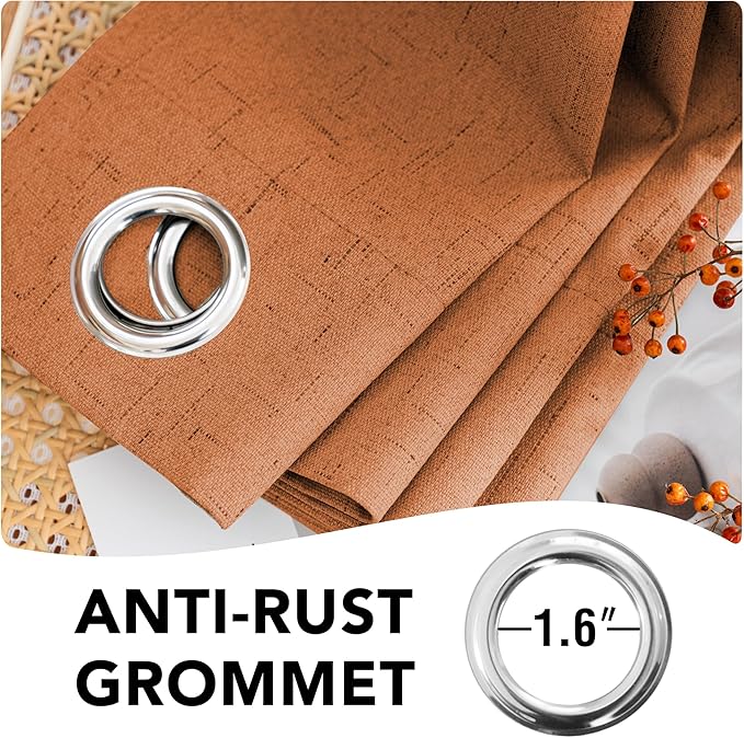 H.VERSAILTEX 100% Blackout Curtains for Bedroom Thermal Insulated Linen Textured Curtains Heat and Full Light Blocking Drapes Living Room Curtains 2 Panel Sets, Orange, 52x54 Inch
