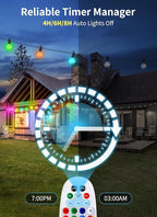 Brightown RGBW Outdoor String Lights, 29FT LED Patio Lights with Remote and Timer, Commercial Grade Waterproof Hanging Lights with 13 Shatterproof Bulbs(1 Spare) for Backyard Porch Garden Party Decor