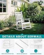 SERWALL HDPE Outdoor Rocking Chair Set of 8, Patio Rocking Chairs for Adults, All Weather Outdoor Rockers for Lawn, White