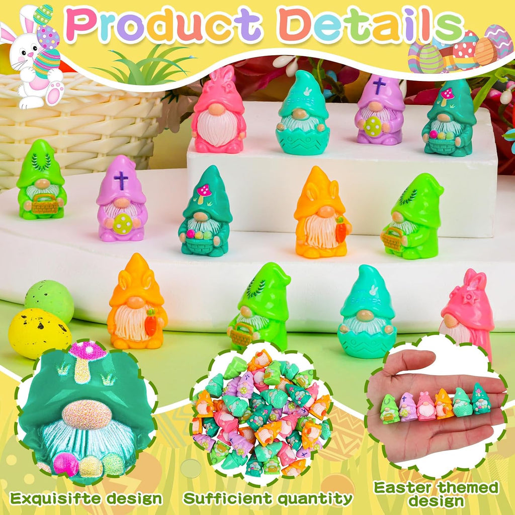 60 Pcs Easter Mini Gnomes Figures Tiny Fairy Resin Gnomes Figurines to Hide Easter Carrot Bunny Ear Basket Eggshell Eggs Element Miniature Gnomes Statues for Party Favors Tiered Tray Garden Decor
