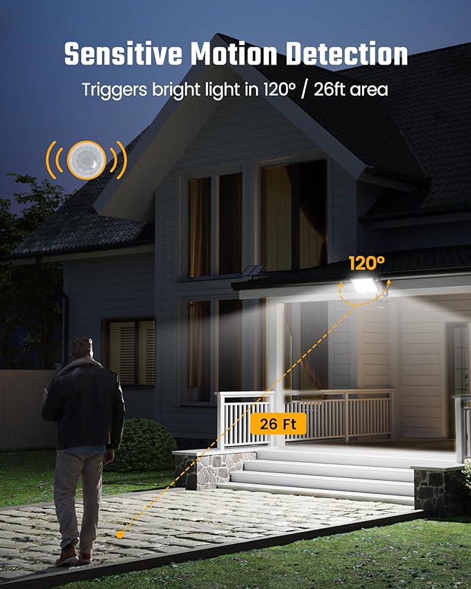 SUPERDANNY Solar Motion Sensor Outdoor Flood Lights with 113 Bright LEDs, Dusk to Dawn Outside Flood Lights with 16ft Cable IP65 Waterproof, Security Light for Garden Barn Porch 1 Pack
