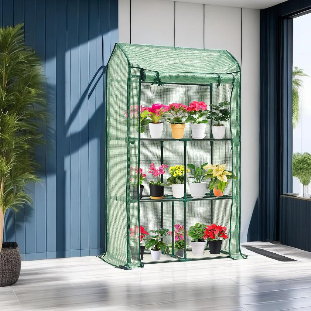 purlyu mini greenhouse for indoor outdoor, small plastic, front angle view