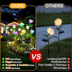 Upgraded Solar Garden Lights, 4 Pack Outdoor Solar Lights, New Round Panel for 40-Hour Runtime, Serve as Outdoor & Indoor Decor, 7-Color Changing Flower Lights, Waterproof for Patio Yard Decoration