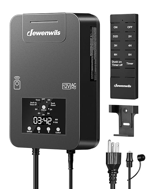 DEWENWILS 300W Low Voltage Landscape Transformer, Photocell Sensor & Timer, 120V AC to 12/14V AC, Landscape Lighting Transformer Outdoor, Weatherproof for Spotlights, Garden Lights