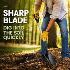 shovel for digging,round shovel, garden tool with d-handle shown in use