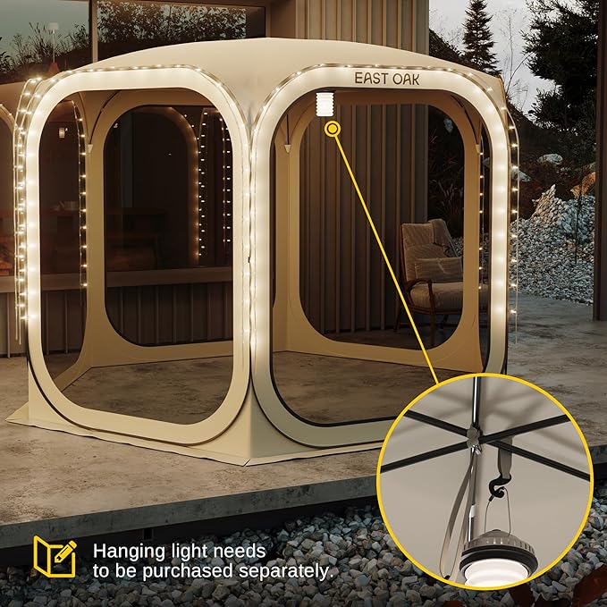 East Oak Screen House Tent Pop-Up, Portable Screen Room Canopy Instant Screen Tent 12 x 12 FT with Carry Bag for Patio, Backyard, Deck & Outdoor Activities, Brown
