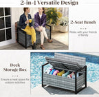 Tangkula 40 Gallon Outdoor Bench with Storage, Patio Wicker Storage Bench with Cushion, Cover, Metal Frame, Deck Box Seat for Backyard, Poolside, Balcony, Garden
