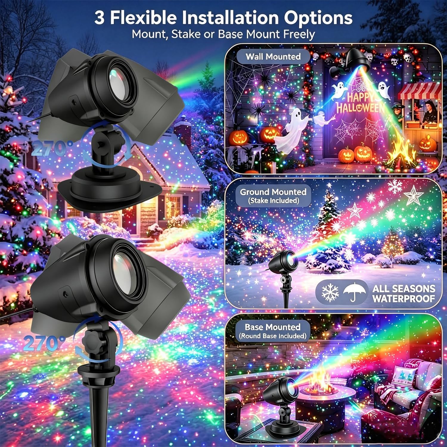 Laser Christmas Projector Lights Outdoor, Aluminum Alloy 3-Color Star Projector, Waterproof with Remote & Timer for Holiday Party, Yard Patio Xmas Decor (RGB)