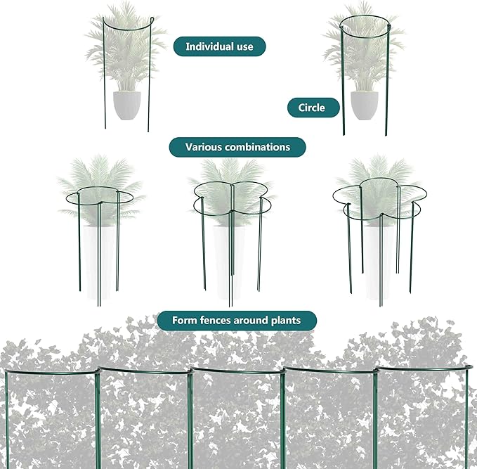 TCBWFY 10 Pack Plant Support Stakes for Peony,10"Widex24"High Heavy Duty 4.5mm Peony Cages and Support,Metal Peony Supports for Outdoor Indoor Plants,Plant Supports for Peony